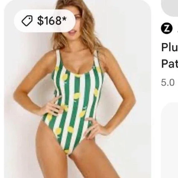 Solid & Striped Anne-Marie One Piece Swimsuit Green White Lemon Print Scoop Back